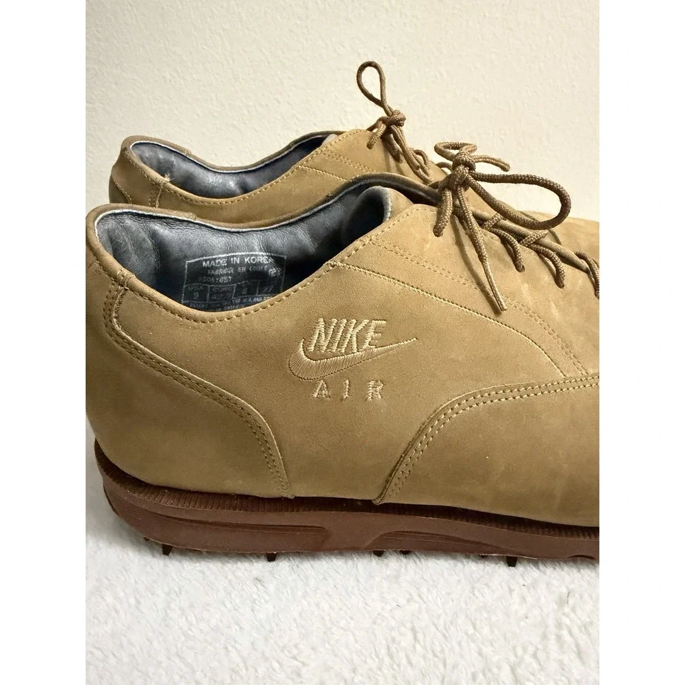 Vintage NIKE Air Golf Suede Leather Spiked Shoes Men's Size 9 Brown 90s Normcore